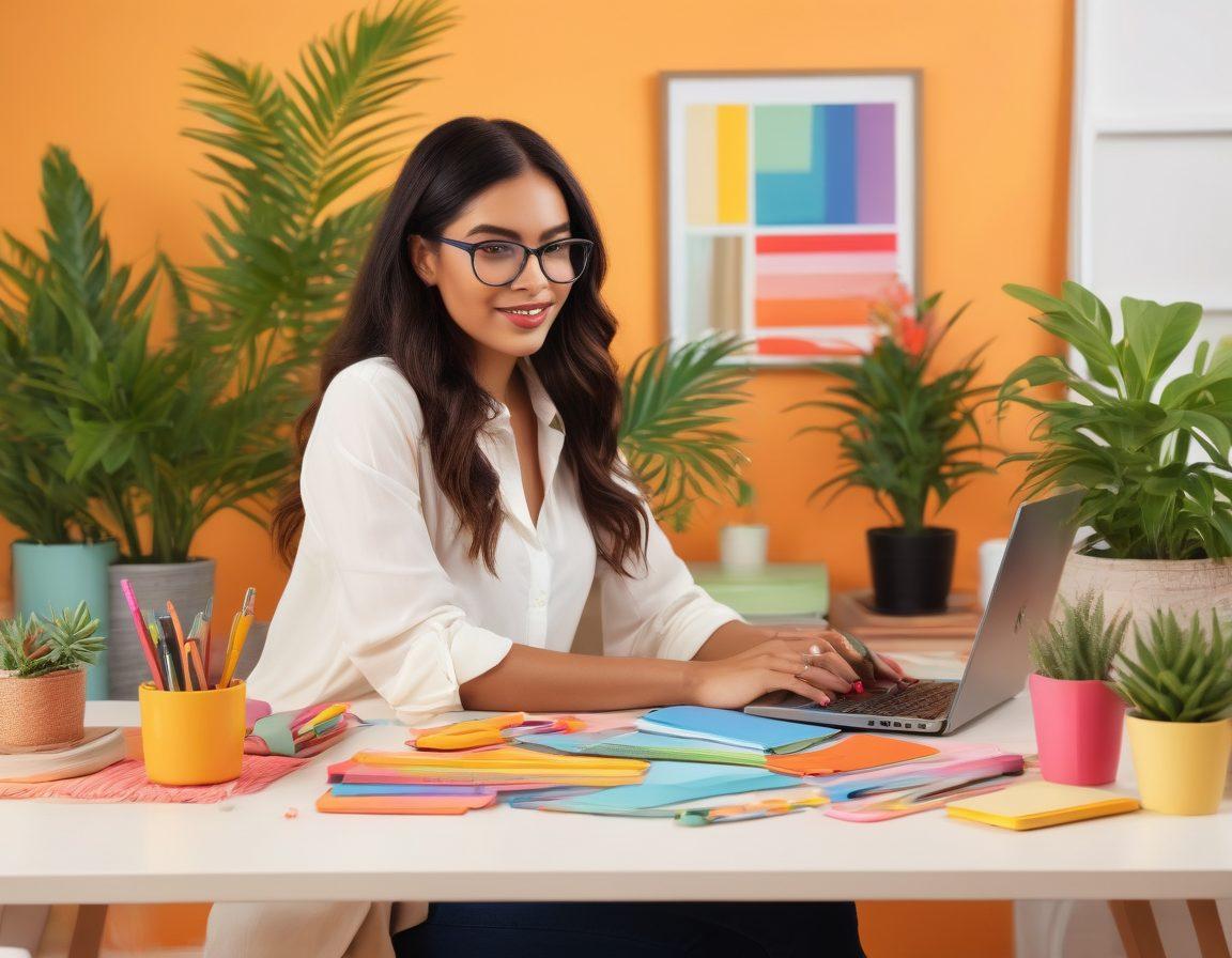 A dynamic workspace showcasing empowered women of diverse backgrounds joyfully collaborating on stylish tech gadgets. Illustrate a vibrant desktop filled with colorful stationery and a lush plant, with warm light filling the room. Add cheerful expressions and casual, modern attire to emphasize creativity and happiness. Capture the essence of a blissful digital environment that inspires productivity and joy. super-realistic. vibrant colors. cozy atmosphere.