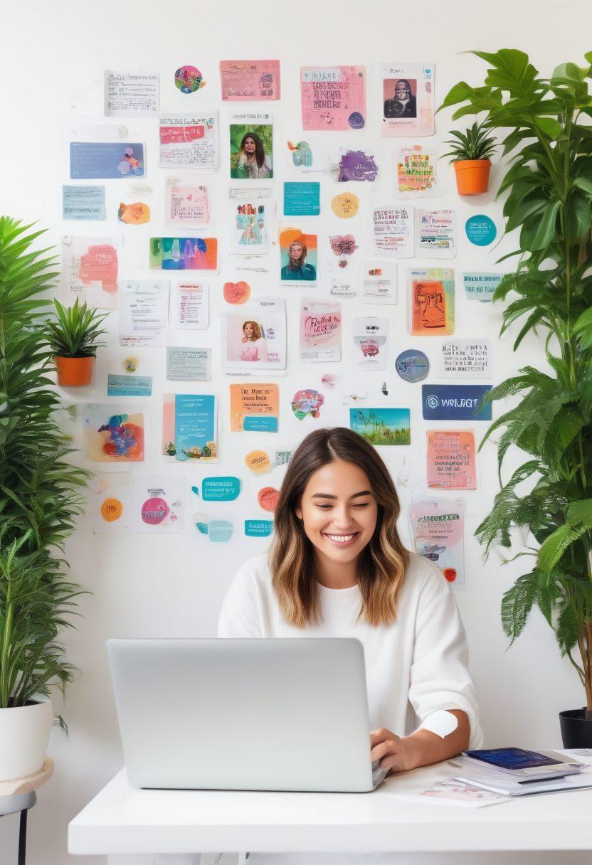 A vibrant digital workspace featuring diverse women in tech, joyfully collaborating over colorful laptops adorned with stickers. The space is filled with greenery and inspiring tech quotes on the walls. They are engaged in creative brainstorming, with smiles and laughter, embodying empowerment and positivity. Bright and uplifting tones to convey satisfaction and connection. super-realistic. vibrant colors. white background.